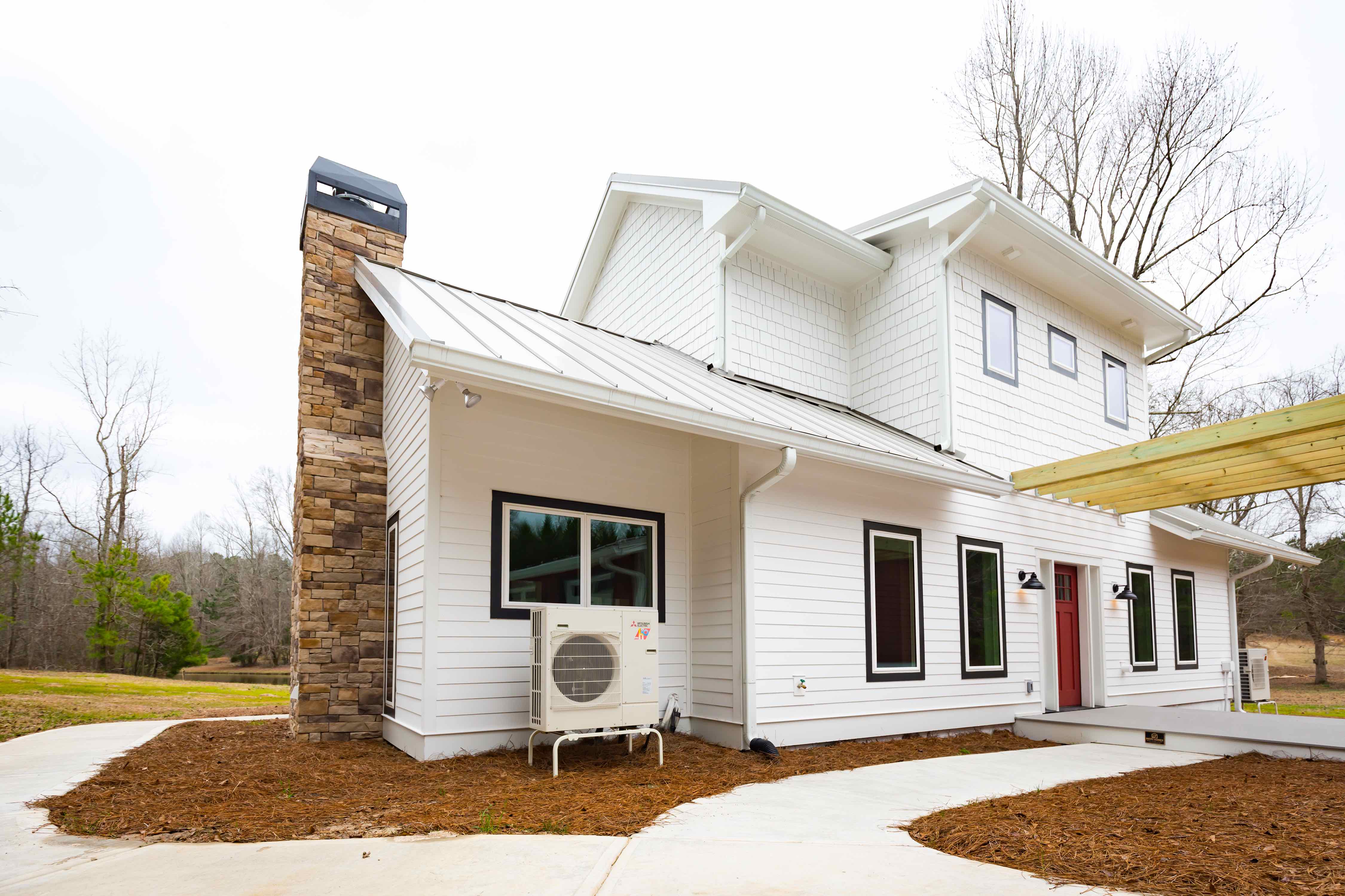 Modern heat pump on new construction house